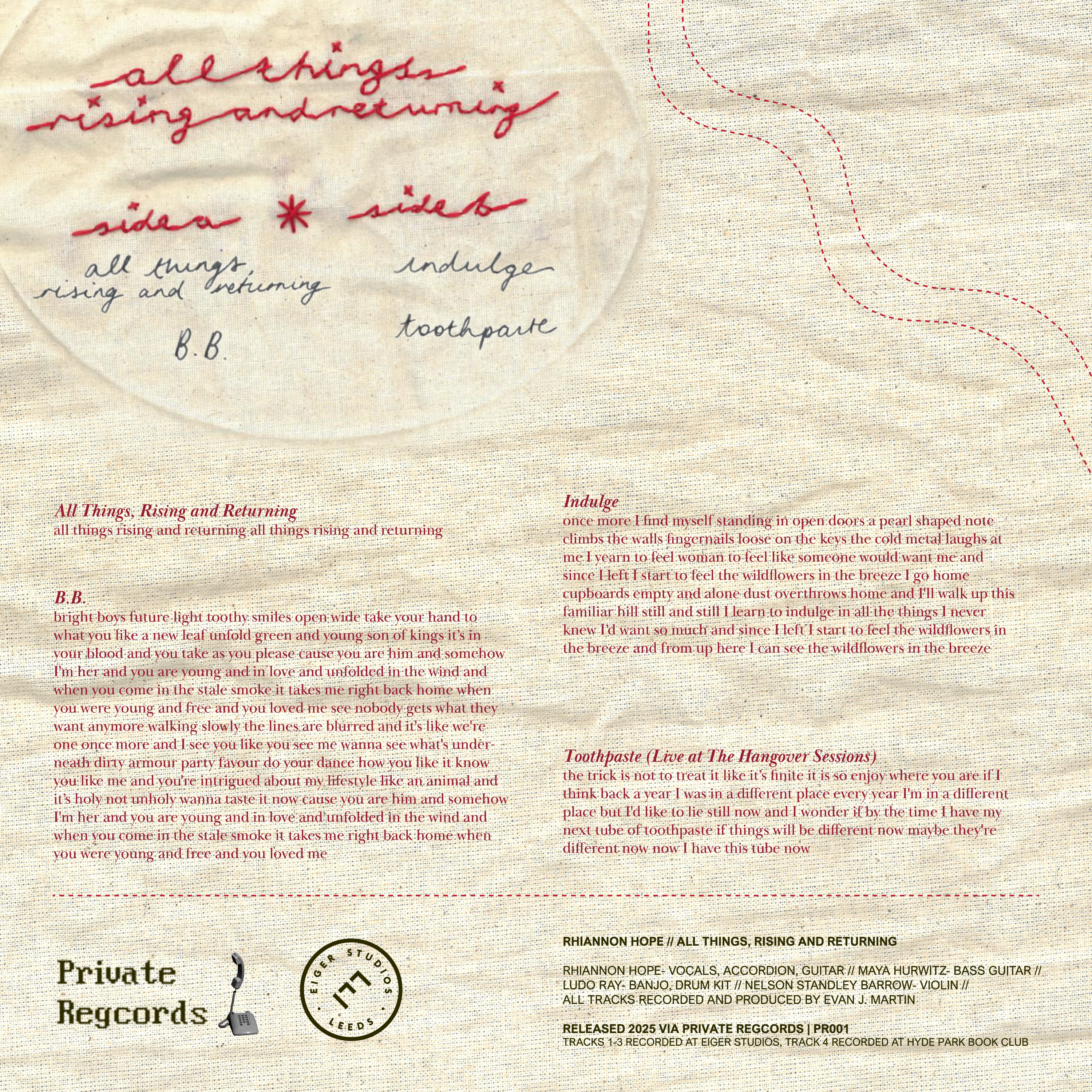 All Things, Rising and Returning - Vinyl Back Cover